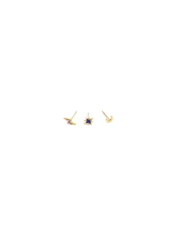 A&C OSLO EARRINGS TRIPPLE STUDS SYMBOL GOLD PLEATED