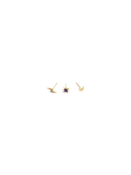 A&C OSLO EARRINGS TRIPPLE STUDS SYMBOL GOLD PLEATED