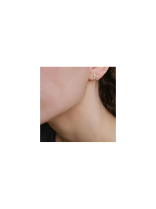 A&C OSLO EARRINGS TRIPPLE CZ FLOWER STEEL GOLD PLEATED