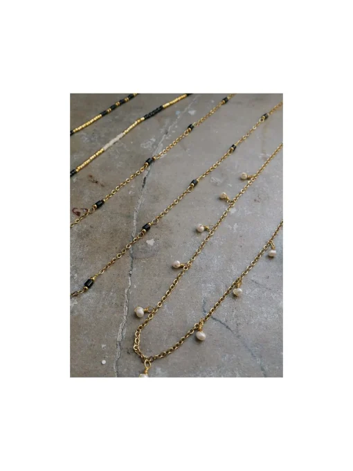 A&C OSLO NECKLACE W/DANGLING PEARLS STEEL 14K