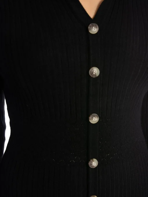 COPPEROSE DRESS LONG KNIT BUTTON BLACK