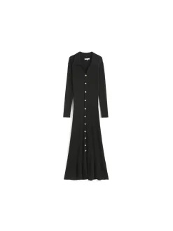 COPPEROSE DRESS LONG KNIT BUTTON BLACK