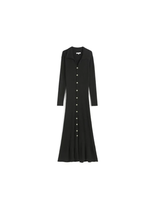 COPPEROSE DRESS LONG KNIT BUTTON BLACK