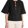 GANNI BLOUSE POPLIN BLACK