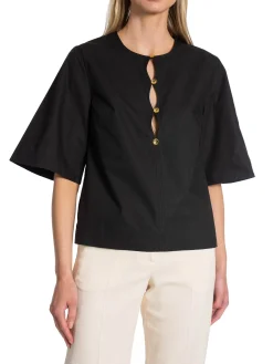 GANNI BLOUSE POPLIN BLACK