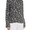 GANNI BLOUSE PRINTED CREPE O-NECK BLACK