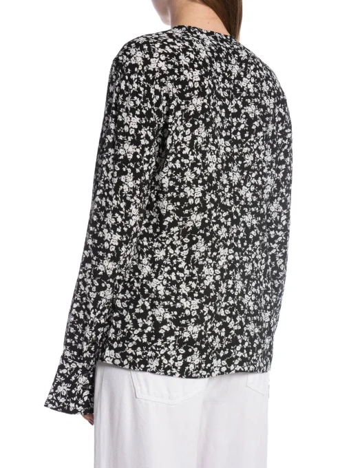 GANNI BLOUSE PRINTED CREPE O-NECK BLACK
