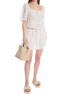 GANNI SKIRT LIGHT BRODERIE ANGLAISE MINI BRIGHT WHITE