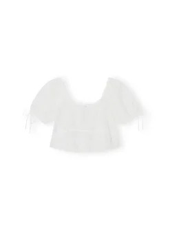 GANNI TOP LIGHT BRODERIE ANGLAISE CROPPED TOP BRIGHT WHITE