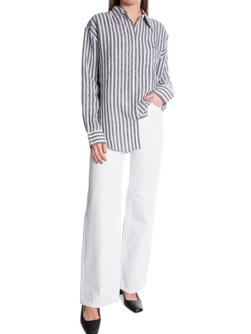 GANT SHIRT REL STRIPED LINEN SHIRT BLACK