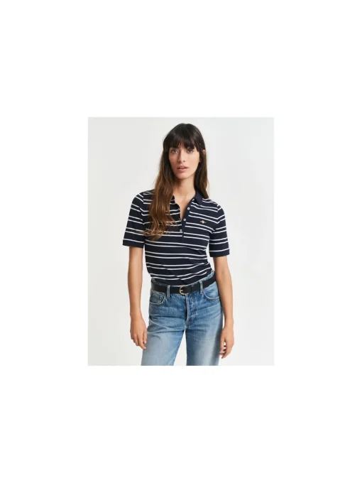 GANT TOP SLIM STRIPE SHIELD SS PIQUE POLO EVENING BLUE