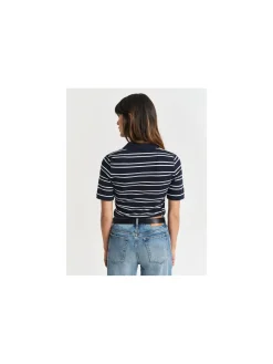 GANT TOP SLIM STRIPE SHIELD SS PIQUE POLO EVENING BLUE