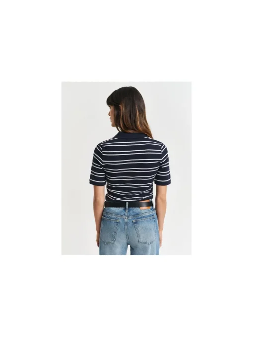 GANT TOP SLIM STRIPE SHIELD SS PIQUE POLO EVENING BLUE