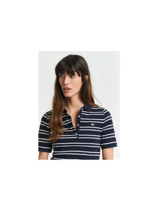 GANT TOP SLIM STRIPE SHIELD SS PIQUE POLO EVENING BLUE