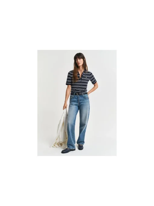 GANT TOP SLIM STRIPE SHIELD SS PIQUE POLO EVENING BLUE