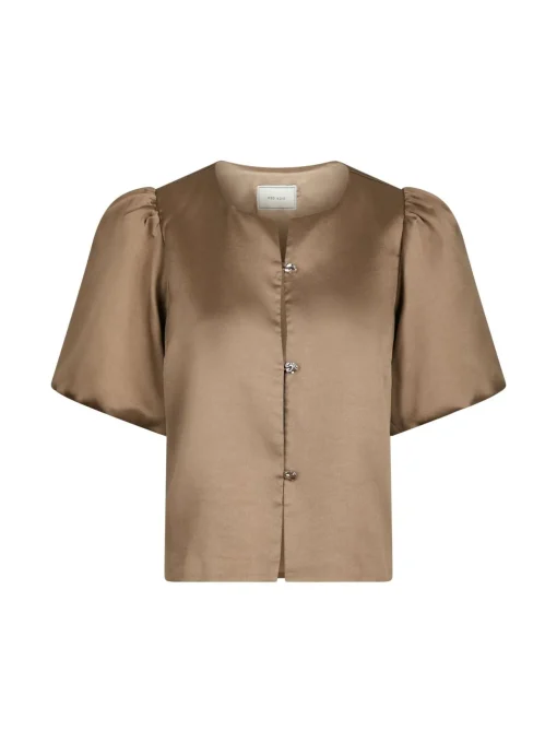 NEO NOIR BLOUSE AISA DULL SATIN DARK TAUPE