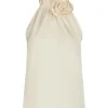 NEO NOIR TOP ROSETTE HEAVY SATEEN PEARL