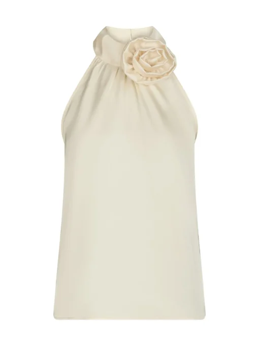 NEO NOIR TOP ROSETTE HEAVY SATEEN PEARL