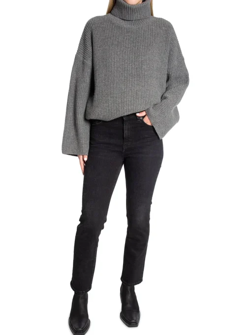SELECTED FEMME SWEATER MARY LONG KNIT ROLL NECK LIGHT GREY MELANGE