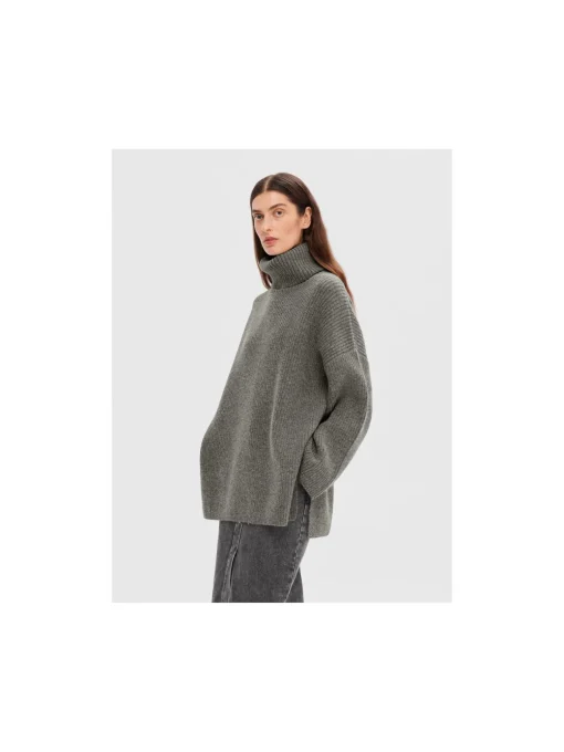 SELECTED FEMME SWEATER MARY LONG KNIT ROLL NECK LIGHT GREY MELANGE