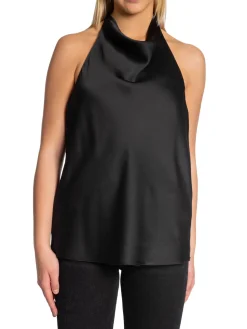 SELECTED FEMME TOP RENATA HALTERNECK SATIN BLACK