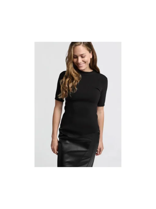 YAYA TOP FUR DETAIL BLACK